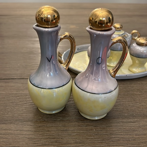 Vintage luster ware Japan condiment set on tray very good condition crown mark - Picture 4 of 14